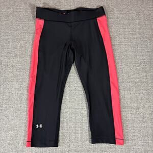 Under Armour Womens L Elastic Waistline Stretch Active Wear Leggings Pink Black
